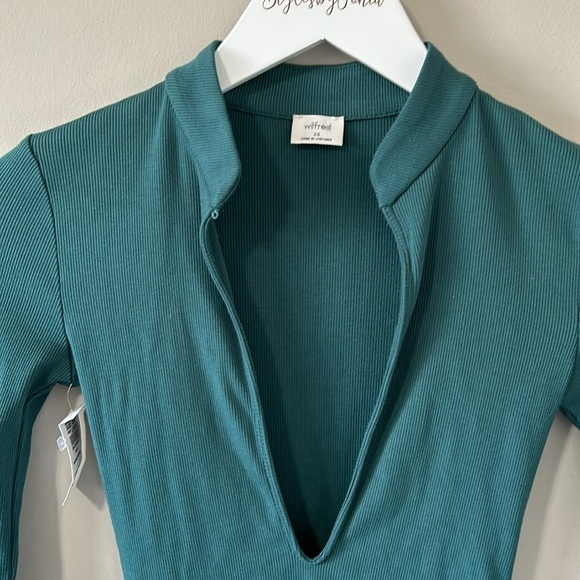 Aritzia Wilfred Harlequin Bodysuit Long Sleeve Dark Green Size XS NEW - Picture 3 of 11